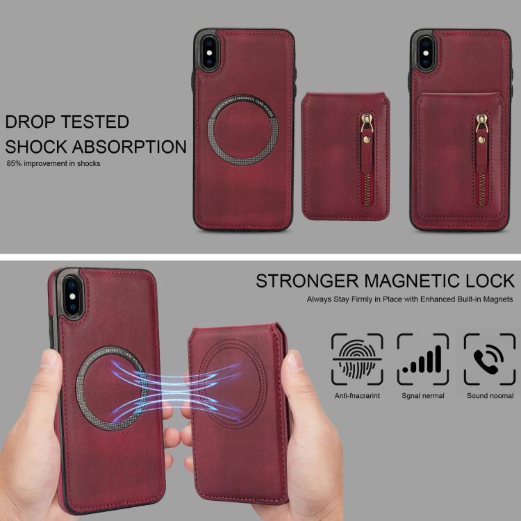 For iPhone X / XS Zipper Wallet Split MagSafe Leather Back Phone Case(Red) - More iPhone Cases by buy2fix | Online Shopping UK | buy2fix