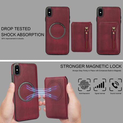 For iPhone X / XS Zipper Wallet Split MagSafe Leather Back Phone Case(Red) - More iPhone Cases by buy2fix | Online Shopping UK | buy2fix