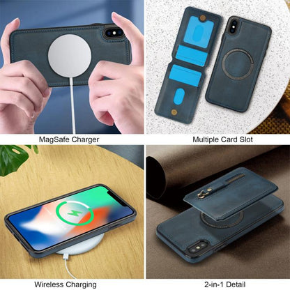 For iPhone X / XS Zipper Wallet Split MagSafe Leather Back Phone Case(Blue) - More iPhone Cases by buy2fix | Online Shopping UK | buy2fix