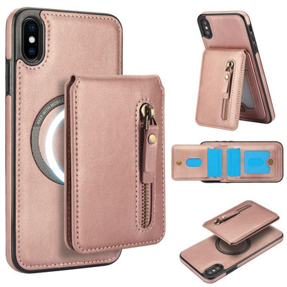 For iPhone X / XS Zipper Wallet Split MagSafe Leather Back Phone Case(Rose Gold) - More iPhone Cases by buy2fix | Online Shopping UK | buy2fix