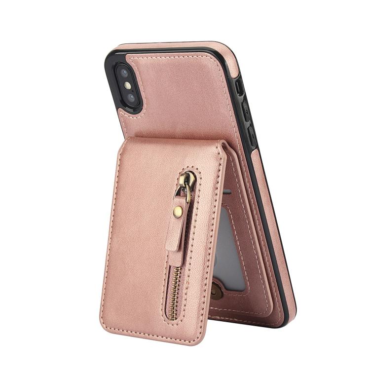 For iPhone X / XS Zipper Wallet Split MagSafe Leather Back Phone Case(Rose Gold) - More iPhone Cases by buy2fix | Online Shopping UK | buy2fix