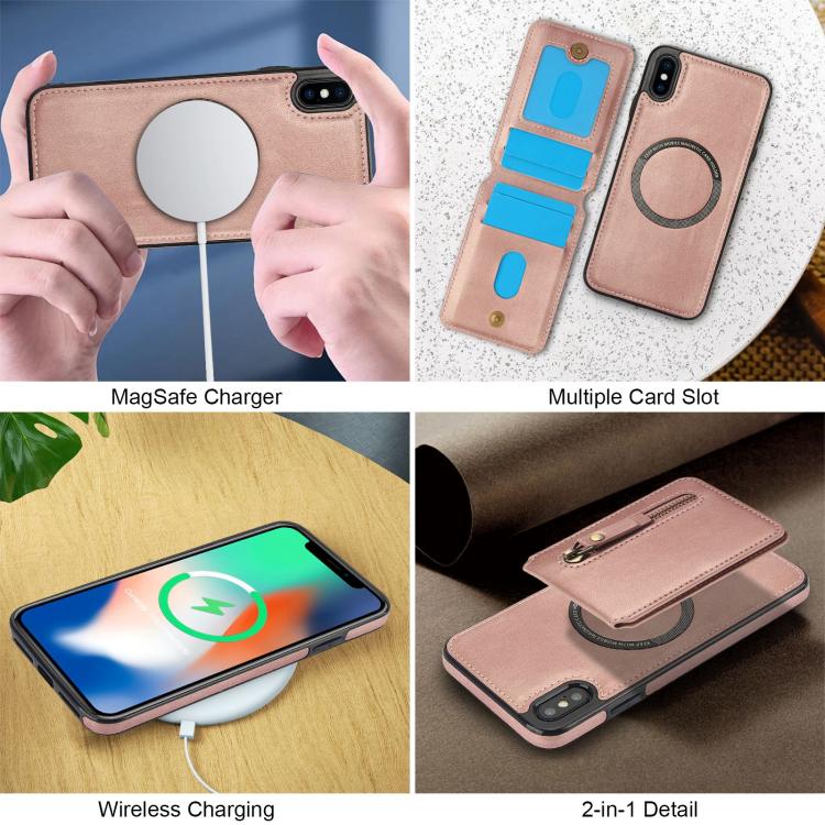 For iPhone X / XS Zipper Wallet Split MagSafe Leather Back Phone Case(Rose Gold) - More iPhone Cases by buy2fix | Online Shopping UK | buy2fix