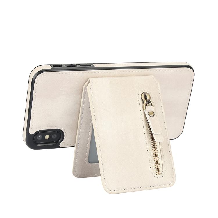 For iPhone XR Zipper Wallet Split MagSafe Leather Back Phone Case(White) - More iPhone Cases by buy2fix | Online Shopping UK | buy2fix