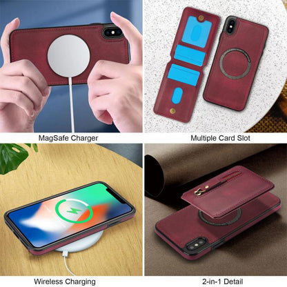 For iPhone XR Zipper Wallet Split MagSafe Leather Back Phone Case(Red) - More iPhone Cases by buy2fix | Online Shopping UK | buy2fix