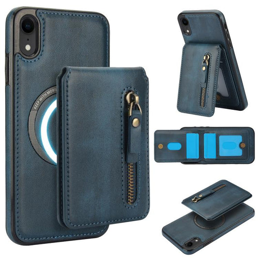 For iPhone XR Zipper Wallet Split MagSafe Leather Back Phone Case(Blue) - More iPhone Cases by buy2fix | Online Shopping UK | buy2fix
