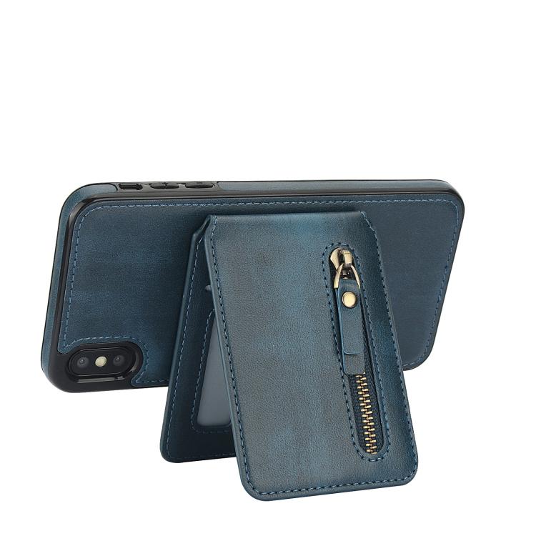 For iPhone XR Zipper Wallet Split MagSafe Leather Back Phone Case(Blue) - More iPhone Cases by buy2fix | Online Shopping UK | buy2fix