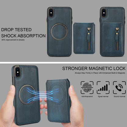 For iPhone XR Zipper Wallet Split MagSafe Leather Back Phone Case(Blue) - More iPhone Cases by buy2fix | Online Shopping UK | buy2fix