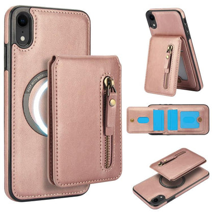 For iPhone XR Zipper Wallet Split MagSafe Leather Back Phone Case(Rose Gold) - More iPhone Cases by buy2fix | Online Shopping UK | buy2fix