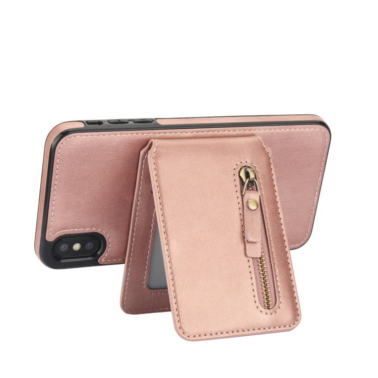 For iPhone XR Zipper Wallet Split MagSafe Leather Back Phone Case(Rose Gold) - More iPhone Cases by buy2fix | Online Shopping UK | buy2fix