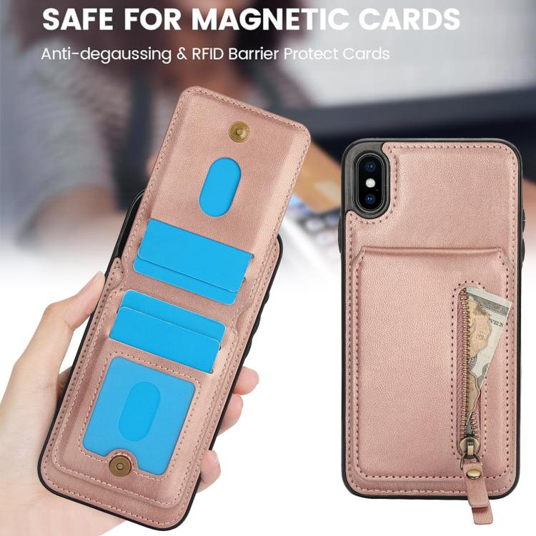 For iPhone XR Zipper Wallet Split MagSafe Leather Back Phone Case(Rose Gold) - More iPhone Cases by buy2fix | Online Shopping UK | buy2fix