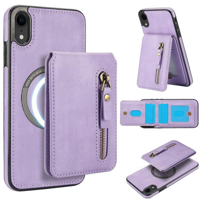For iPhone XR Zipper Wallet Split MagSafe Leather Back Phone Case(Purple) - More iPhone Cases by buy2fix | Online Shopping UK | buy2fix