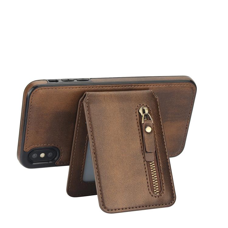 For iPhone XR Zipper Wallet Split MagSafe Leather Back Phone Case(Brown) - More iPhone Cases by buy2fix | Online Shopping UK | buy2fix