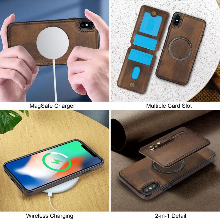 For iPhone XR Zipper Wallet Split MagSafe Leather Back Phone Case(Brown) - More iPhone Cases by buy2fix | Online Shopping UK | buy2fix