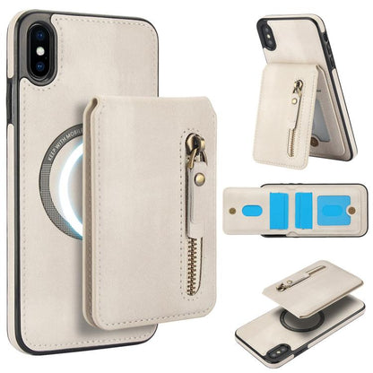 For iPhone XS Max Zipper Wallet Split MagSafe Leather Back Phone Case(White) - More iPhone Cases by buy2fix | Online Shopping UK | buy2fix