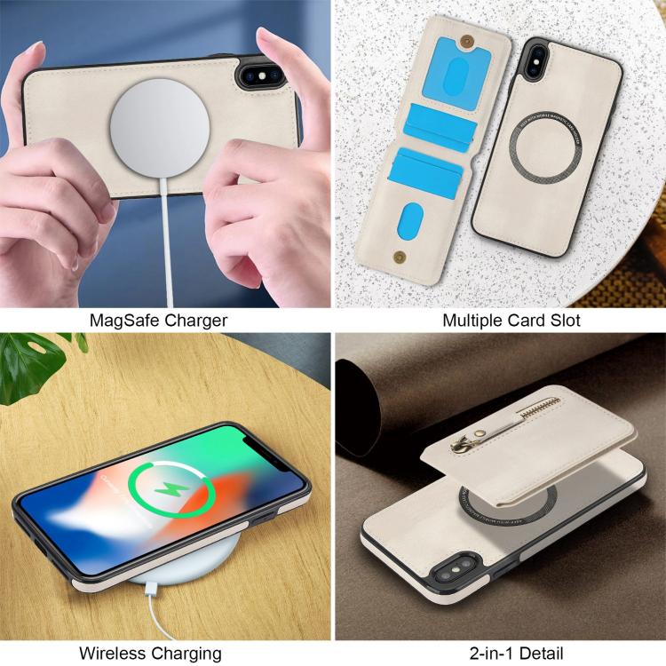 For iPhone XS Max Zipper Wallet Split MagSafe Leather Back Phone Case(White) - More iPhone Cases by buy2fix | Online Shopping UK | buy2fix