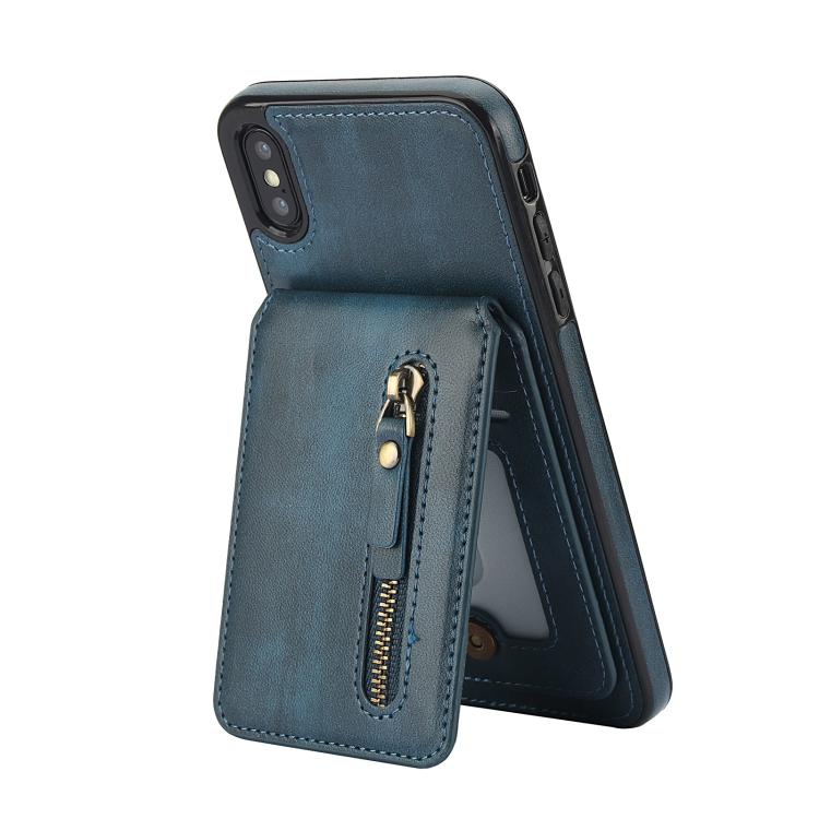 For iPhone XS Max Zipper Wallet Split MagSafe Leather Back Phone Case(Blue) - More iPhone Cases by buy2fix | Online Shopping UK | buy2fix