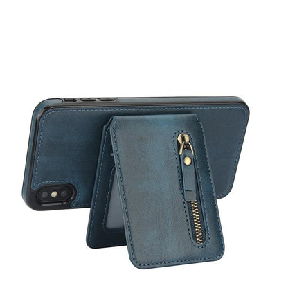 For iPhone XS Max Zipper Wallet Split MagSafe Leather Back Phone Case(Blue) - More iPhone Cases by buy2fix | Online Shopping UK | buy2fix
