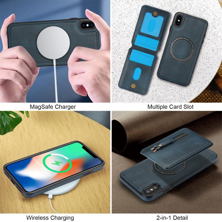 For iPhone XS Max Zipper Wallet Split MagSafe Leather Back Phone Case(Blue) - More iPhone Cases by buy2fix | Online Shopping UK | buy2fix