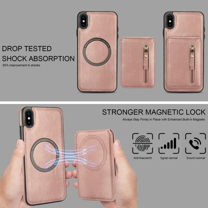 For iPhone XS Max Zipper Wallet Split MagSafe Leather Back Phone Case(Rose Gold) - More iPhone Cases by buy2fix | Online Shopping UK | buy2fix
