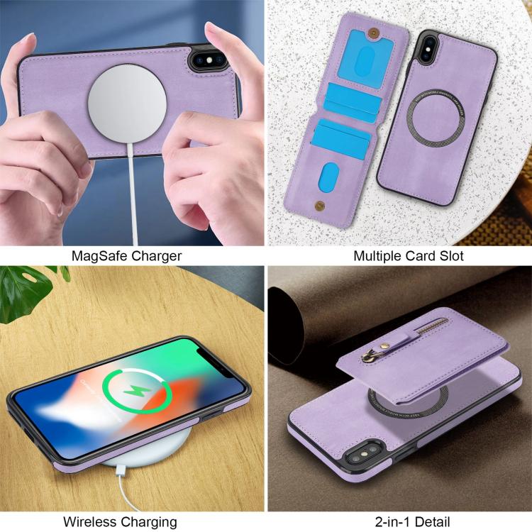 For iPhone XS Max Zipper Wallet Split MagSafe Leather Back Phone Case(Purple) - More iPhone Cases by buy2fix | Online Shopping UK | buy2fix