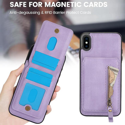 For iPhone XS Max Zipper Wallet Split MagSafe Leather Back Phone Case(Purple) - More iPhone Cases by buy2fix | Online Shopping UK | buy2fix