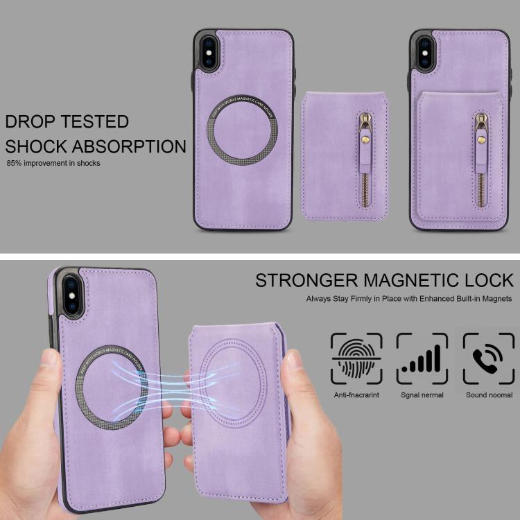 For iPhone XS Max Zipper Wallet Split MagSafe Leather Back Phone Case(Purple) - More iPhone Cases by buy2fix | Online Shopping UK | buy2fix