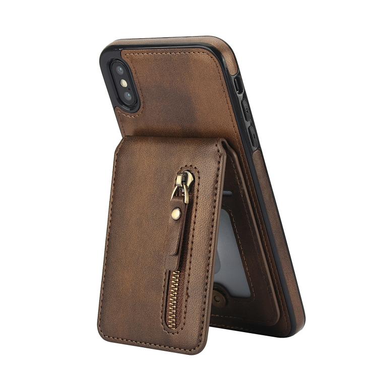 For iPhone XS Max Zipper Wallet Split MagSafe Leather Back Phone Case(Brown) - More iPhone Cases by buy2fix | Online Shopping UK | buy2fix