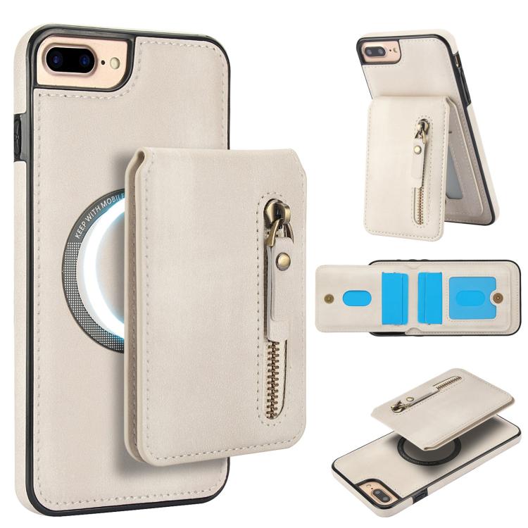 For iPhone 7 Plus / 8 Plus Zipper Wallet Split MagSafe Leather Back Phone Case(White) - More iPhone Cases by buy2fix | Online Shopping UK | buy2fix