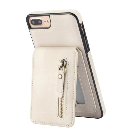 For iPhone 7 Plus / 8 Plus Zipper Wallet Split MagSafe Leather Back Phone Case(White) - More iPhone Cases by buy2fix | Online Shopping UK | buy2fix