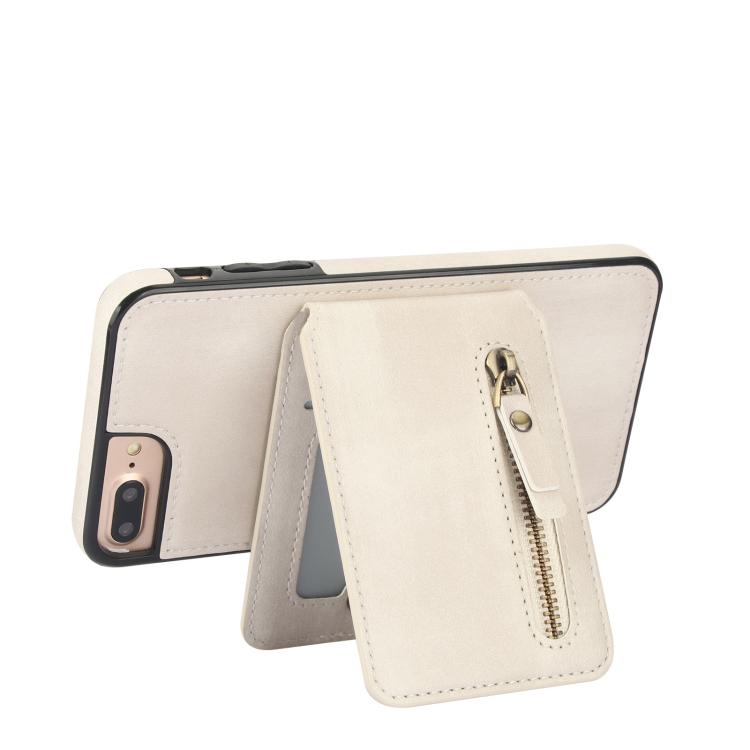 For iPhone 7 Plus / 8 Plus Zipper Wallet Split MagSafe Leather Back Phone Case(White) - More iPhone Cases by buy2fix | Online Shopping UK | buy2fix