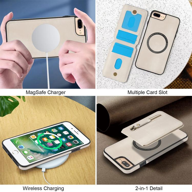 For iPhone 7 Plus / 8 Plus Zipper Wallet Split MagSafe Leather Back Phone Case(White) - More iPhone Cases by buy2fix | Online Shopping UK | buy2fix
