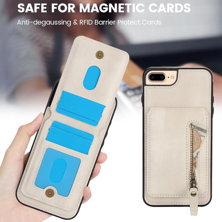 For iPhone 7 Plus / 8 Plus Zipper Wallet Split MagSafe Leather Back Phone Case(White) - More iPhone Cases by buy2fix | Online Shopping UK | buy2fix