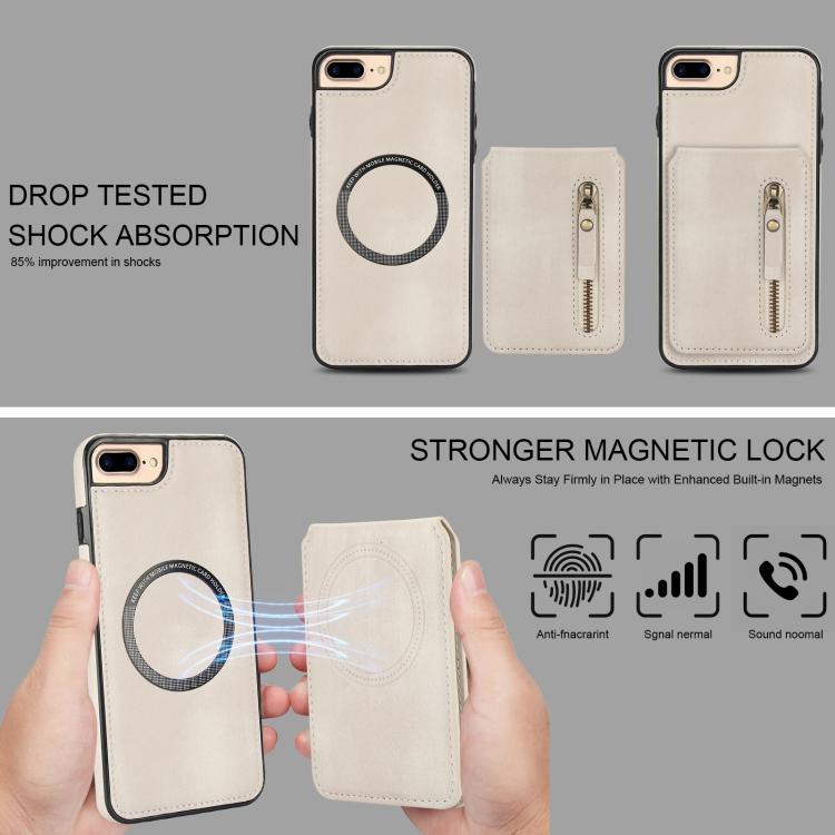 For iPhone 7 Plus / 8 Plus Zipper Wallet Split MagSafe Leather Back Phone Case(White) - More iPhone Cases by buy2fix | Online Shopping UK | buy2fix