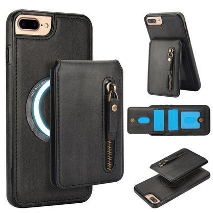 For iPhone 7 Plus / 8 Plus Zipper Wallet Split MagSafe Leather Back Phone Case(Black) - More iPhone Cases by buy2fix | Online Shopping UK | buy2fix