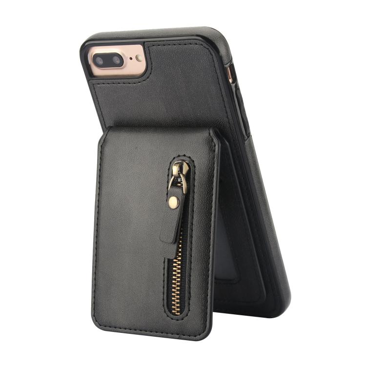 For iPhone 7 Plus / 8 Plus Zipper Wallet Split MagSafe Leather Back Phone Case(Black) - More iPhone Cases by buy2fix | Online Shopping UK | buy2fix