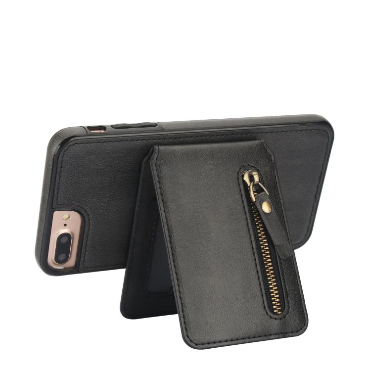 For iPhone 7 Plus / 8 Plus Zipper Wallet Split MagSafe Leather Back Phone Case(Black) - More iPhone Cases by buy2fix | Online Shopping UK | buy2fix