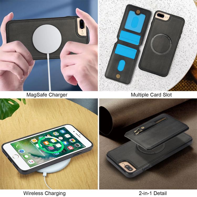 For iPhone 7 Plus / 8 Plus Zipper Wallet Split MagSafe Leather Back Phone Case(Black) - More iPhone Cases by buy2fix | Online Shopping UK | buy2fix