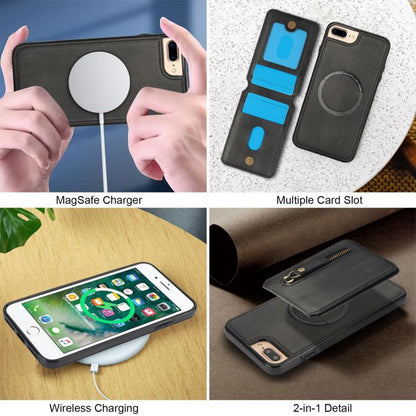 For iPhone 7 Plus / 8 Plus Zipper Wallet Split MagSafe Leather Back Phone Case(Black) - More iPhone Cases by buy2fix | Online Shopping UK | buy2fix