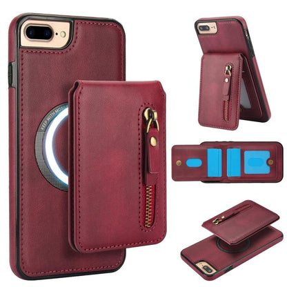 For iPhone 7 Plus / 8 Plus Zipper Wallet Split MagSafe Leather Back Phone Case(Red) - More iPhone Cases by buy2fix | Online Shopping UK | buy2fix