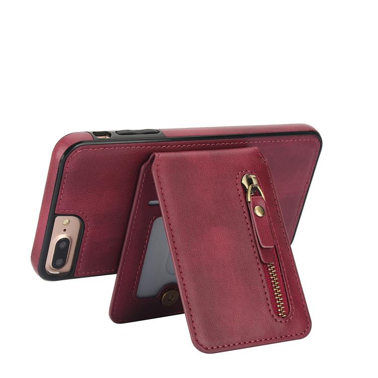 For iPhone 7 Plus / 8 Plus Zipper Wallet Split MagSafe Leather Back Phone Case(Red) - More iPhone Cases by buy2fix | Online Shopping UK | buy2fix
