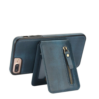 For iPhone 7 Plus / 8 Plus Zipper Wallet Split MagSafe Leather Back Phone Case(Blue) - More iPhone Cases by buy2fix | Online Shopping UK | buy2fix