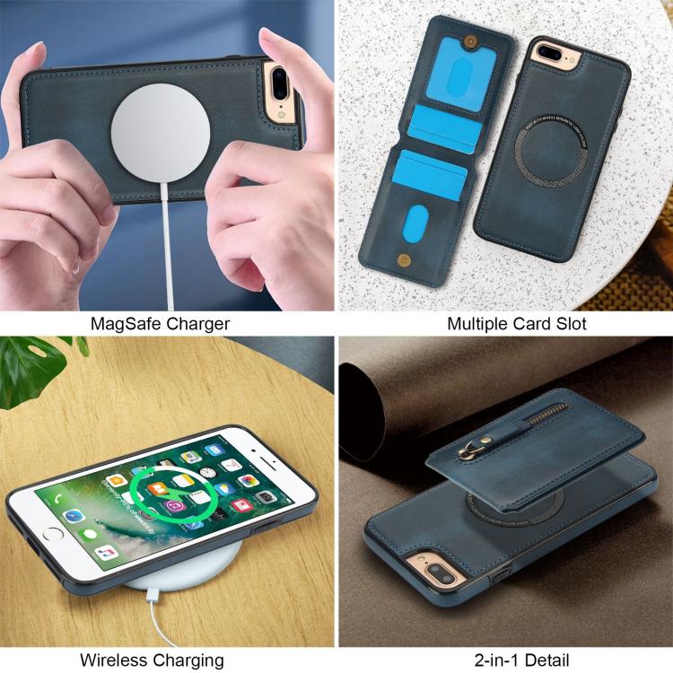 For iPhone 7 Plus / 8 Plus Zipper Wallet Split MagSafe Leather Back Phone Case(Blue) - More iPhone Cases by buy2fix | Online Shopping UK | buy2fix