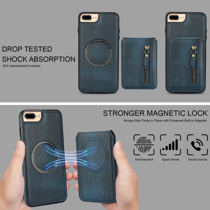 For iPhone 7 Plus / 8 Plus Zipper Wallet Split MagSafe Leather Back Phone Case(Blue) - More iPhone Cases by buy2fix | Online Shopping UK | buy2fix