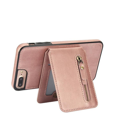 For iPhone 7 Plus / 8 Plus Zipper Wallet Split MagSafe Leather Back Phone Case(Rose Gold) - More iPhone Cases by buy2fix | Online Shopping UK | buy2fix