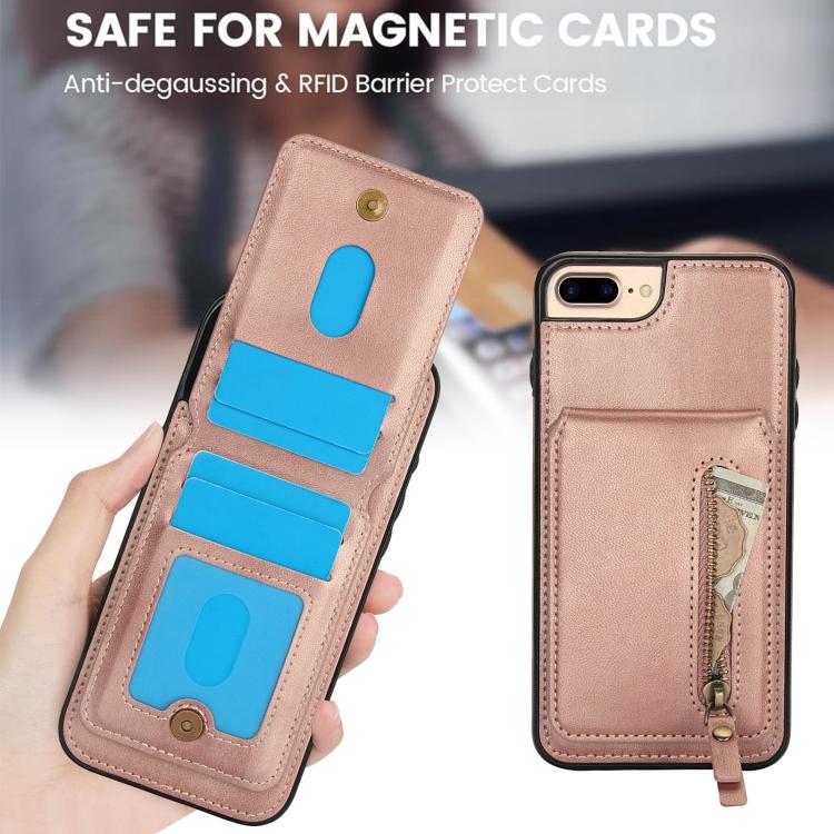 For iPhone 7 Plus / 8 Plus Zipper Wallet Split MagSafe Leather Back Phone Case(Rose Gold) - More iPhone Cases by buy2fix | Online Shopping UK | buy2fix