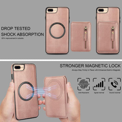 For iPhone 7 Plus / 8 Plus Zipper Wallet Split MagSafe Leather Back Phone Case(Rose Gold) - More iPhone Cases by buy2fix | Online Shopping UK | buy2fix