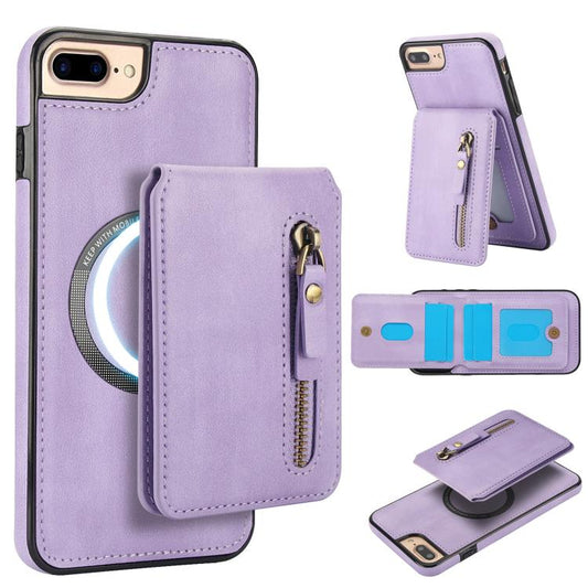 For iPhone 7 Plus / 8 Plus Zipper Wallet Split MagSafe Leather Back Phone Case(Purple) - More iPhone Cases by buy2fix | Online Shopping UK | buy2fix