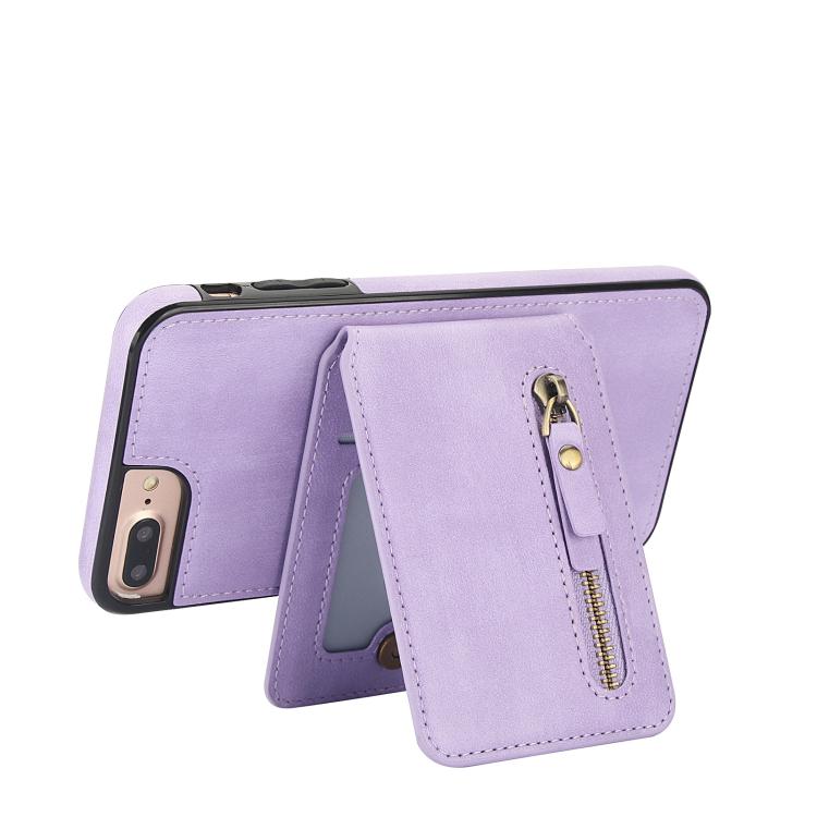For iPhone 7 Plus / 8 Plus Zipper Wallet Split MagSafe Leather Back Phone Case(Purple) - More iPhone Cases by buy2fix | Online Shopping UK | buy2fix