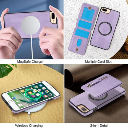 For iPhone 7 Plus / 8 Plus Zipper Wallet Split MagSafe Leather Back Phone Case(Purple) - More iPhone Cases by buy2fix | Online Shopping UK | buy2fix