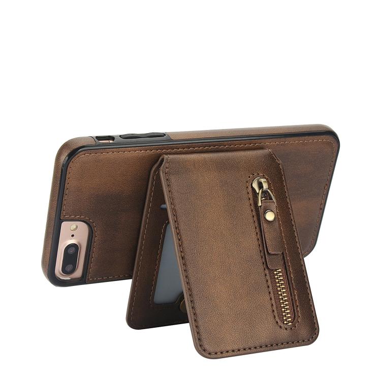 For iPhone 7 Plus / 8 Plus Zipper Wallet Split MagSafe Leather Back Phone Case(Brown) - More iPhone Cases by buy2fix | Online Shopping UK | buy2fix